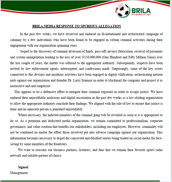 Brila Media Response to spurious allegation